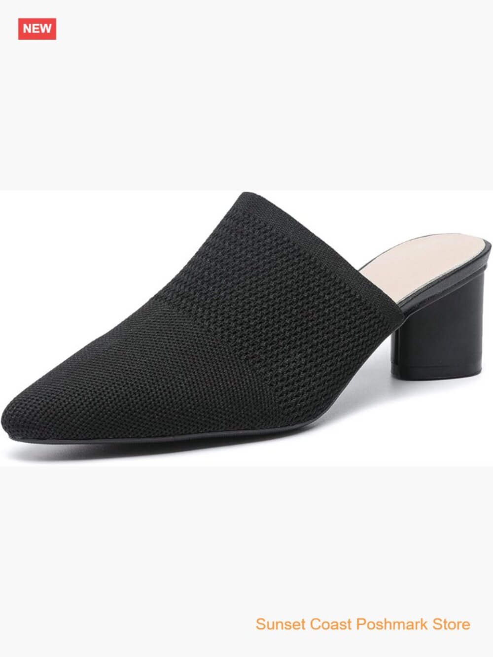 Women's Knit Closed Toe Chunky Heel Mules Casual Breathable Slip On Party Shoes